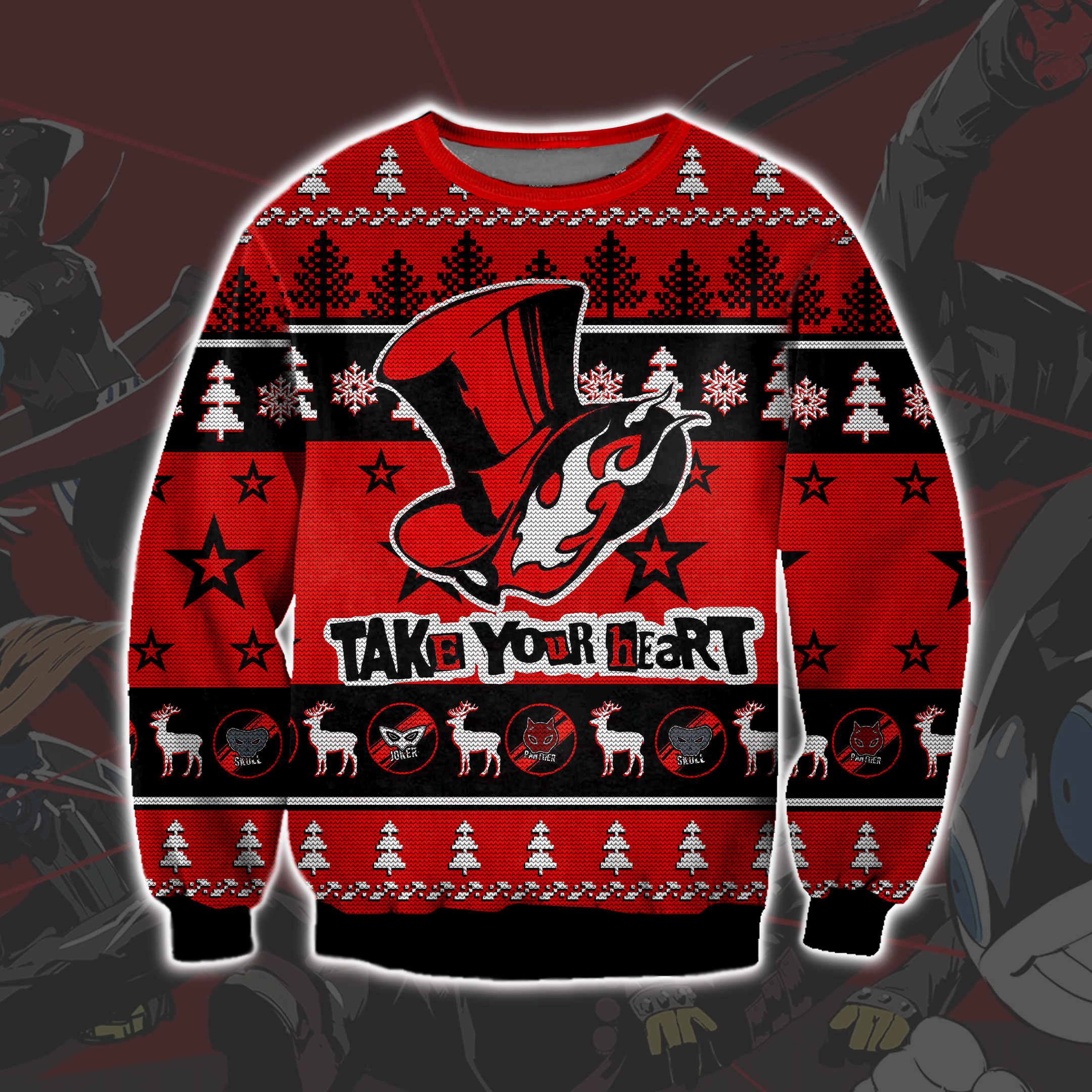 Persona 5 3D Print Ugly Christmas Sweater Adult 3D Funny Matching for family