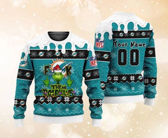 Personalisation football funny character Fck Them Miami Ugly Christmas Sweatshirt - Image 10