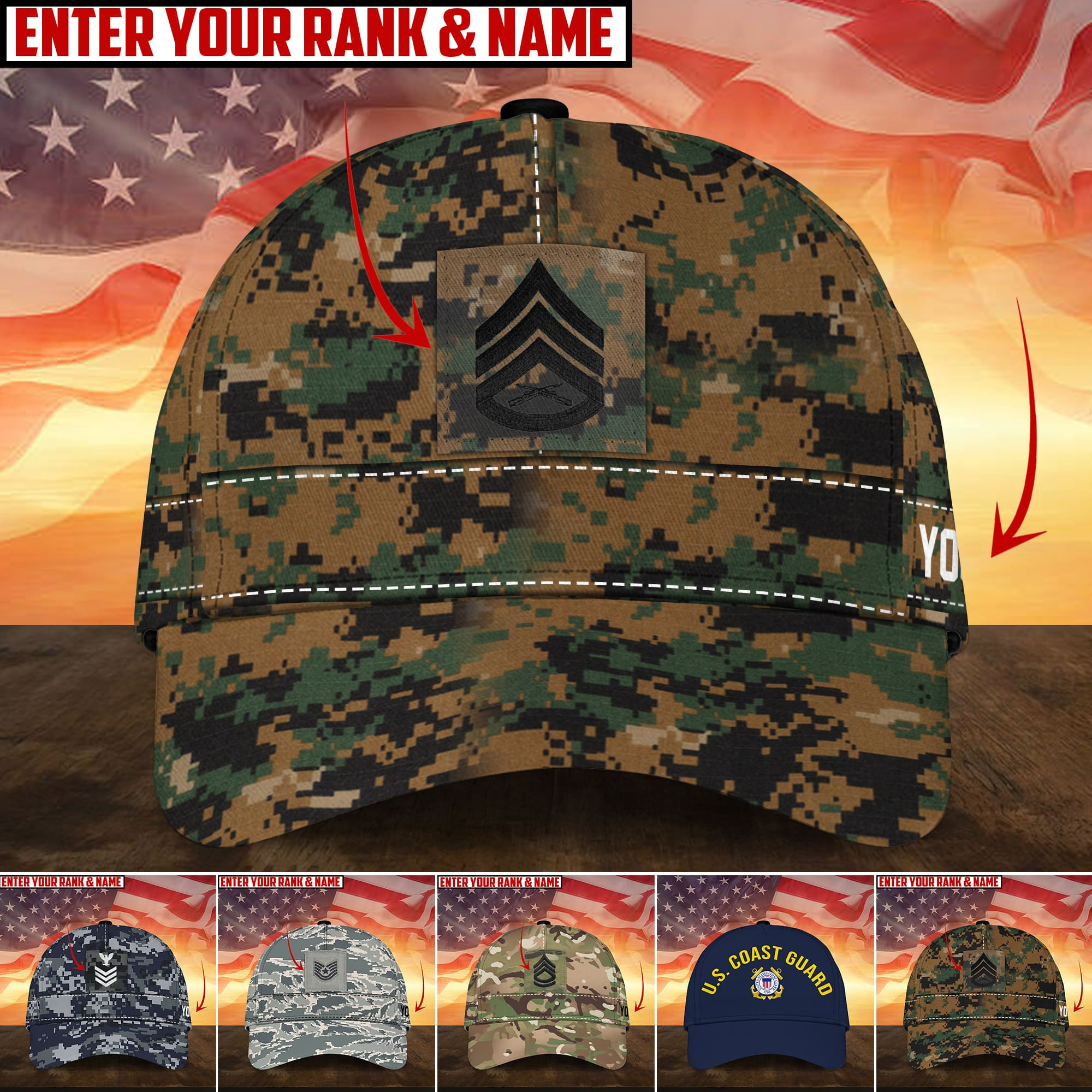 Personalised Multiservice U.S Veteran 3D Printed Camor Cap Trucker Hats Custom Hats Gifts For Men & Women