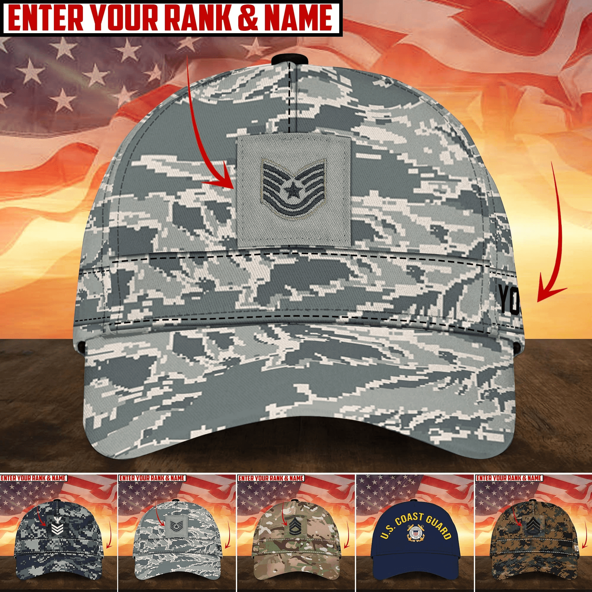 Personalised Multiservice U.S Veteran 3D Printed Camor Cap Trucker Hats Custom Hats Gifts For Men & Women