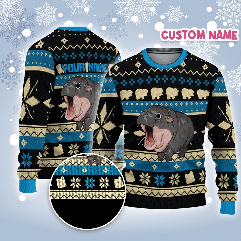 Personalize Christmas Funy Moo Deng Awesome Syle Blue CA34 Moo Deng