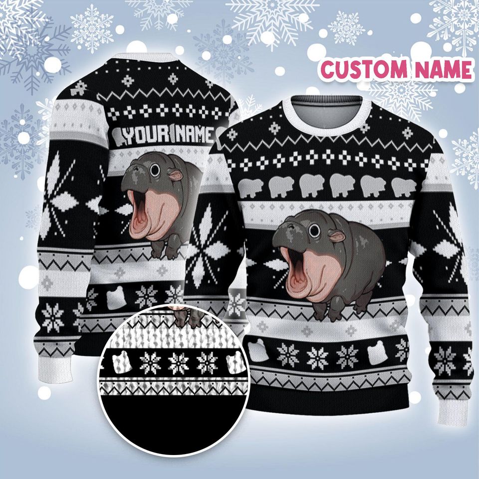 Personalize Christmas Funy Moo Deng Awesome Ugly Sweatshirt Moo Deng