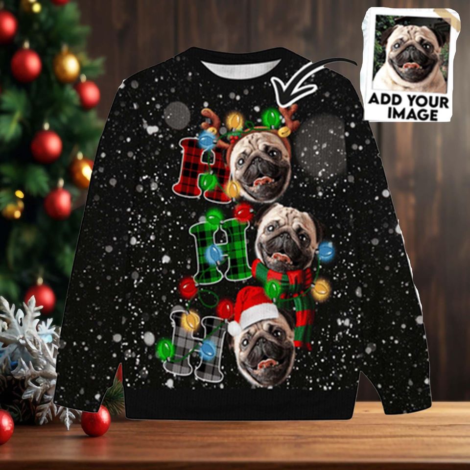 Personalize Face Ho Ho Ho Ugly Sweater, Custom Christmas Ugly Sweater