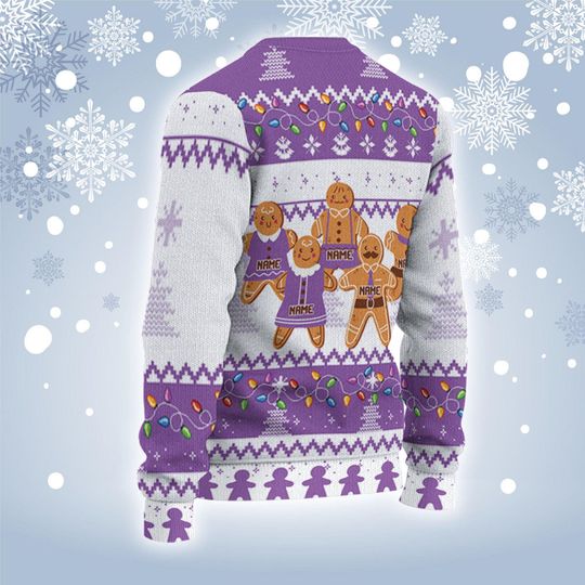 Personalize Gingerbread Christmas Navy Purple CA39, Custom Name Family Ugly Sweater - Image 9