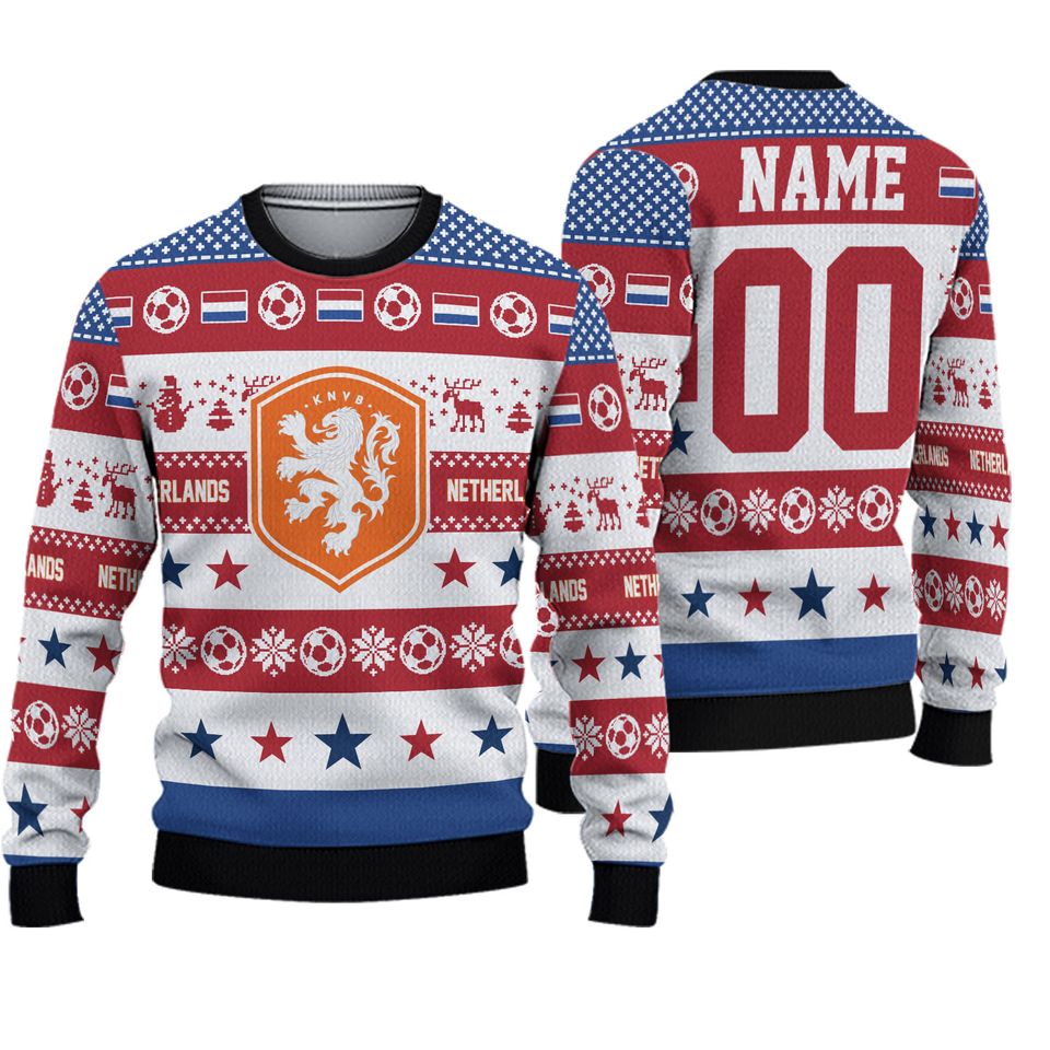 Personalized 2022 Fox Soccer FIFA World Cup Ugly Sweater, Netherlands Soccer Ugly Christmas 3D Sweater