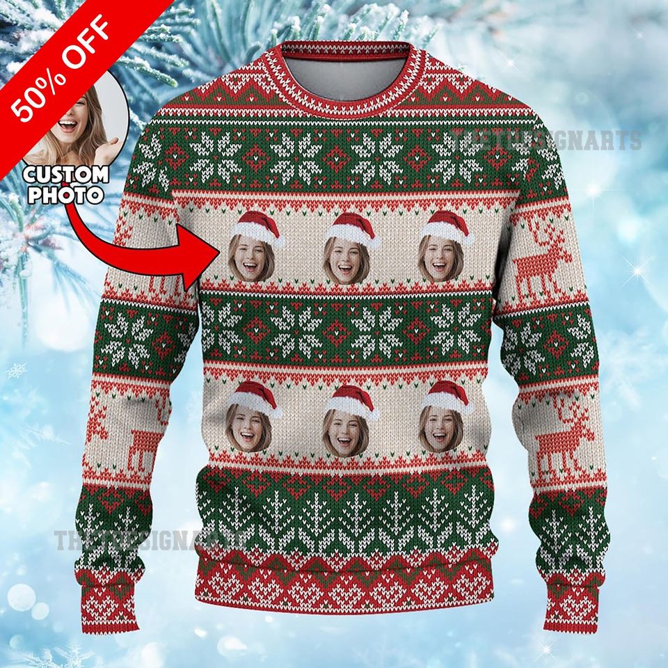Personalized 2025 Ugly Sweater with Face Photo, Custom Christmas Shirt