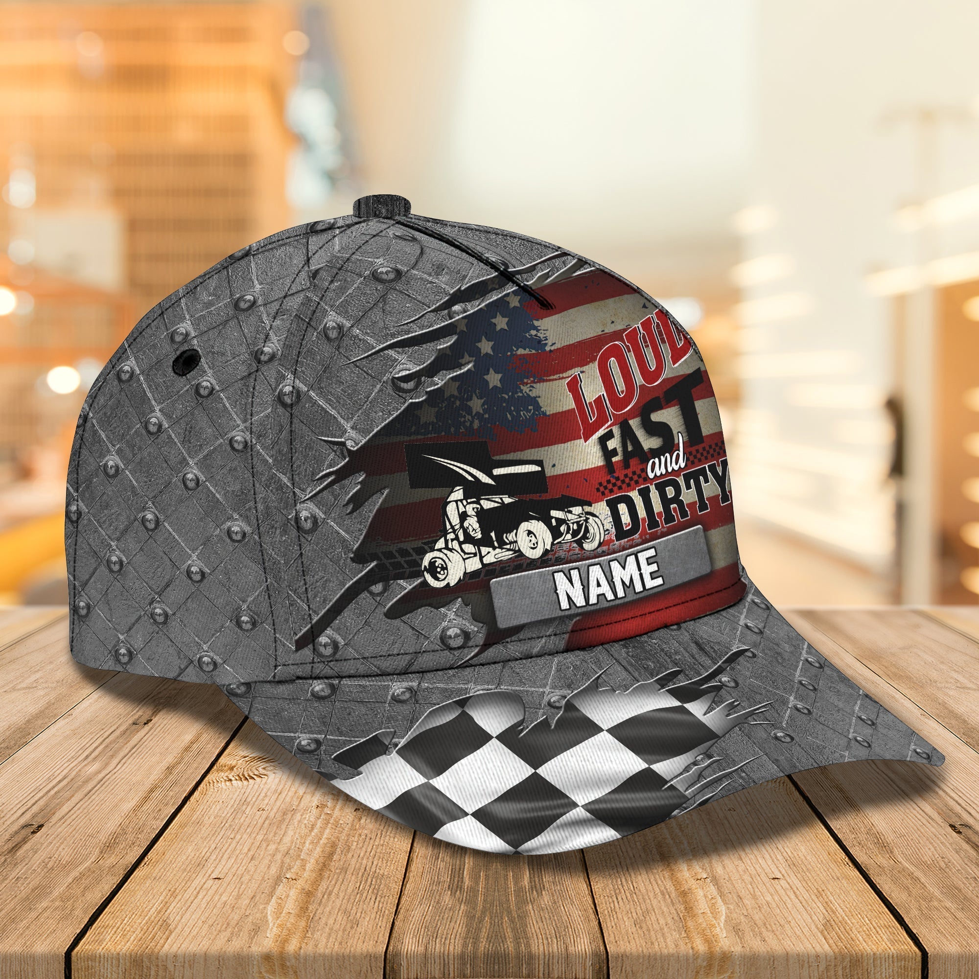 Personalized 3D Full Print Baseball Cap, America Dirty Track Racing Cap Hat, Racing Hat, Dirty Track Racing Cap Trucker Hats Custom Hats Gifts For Men & Women