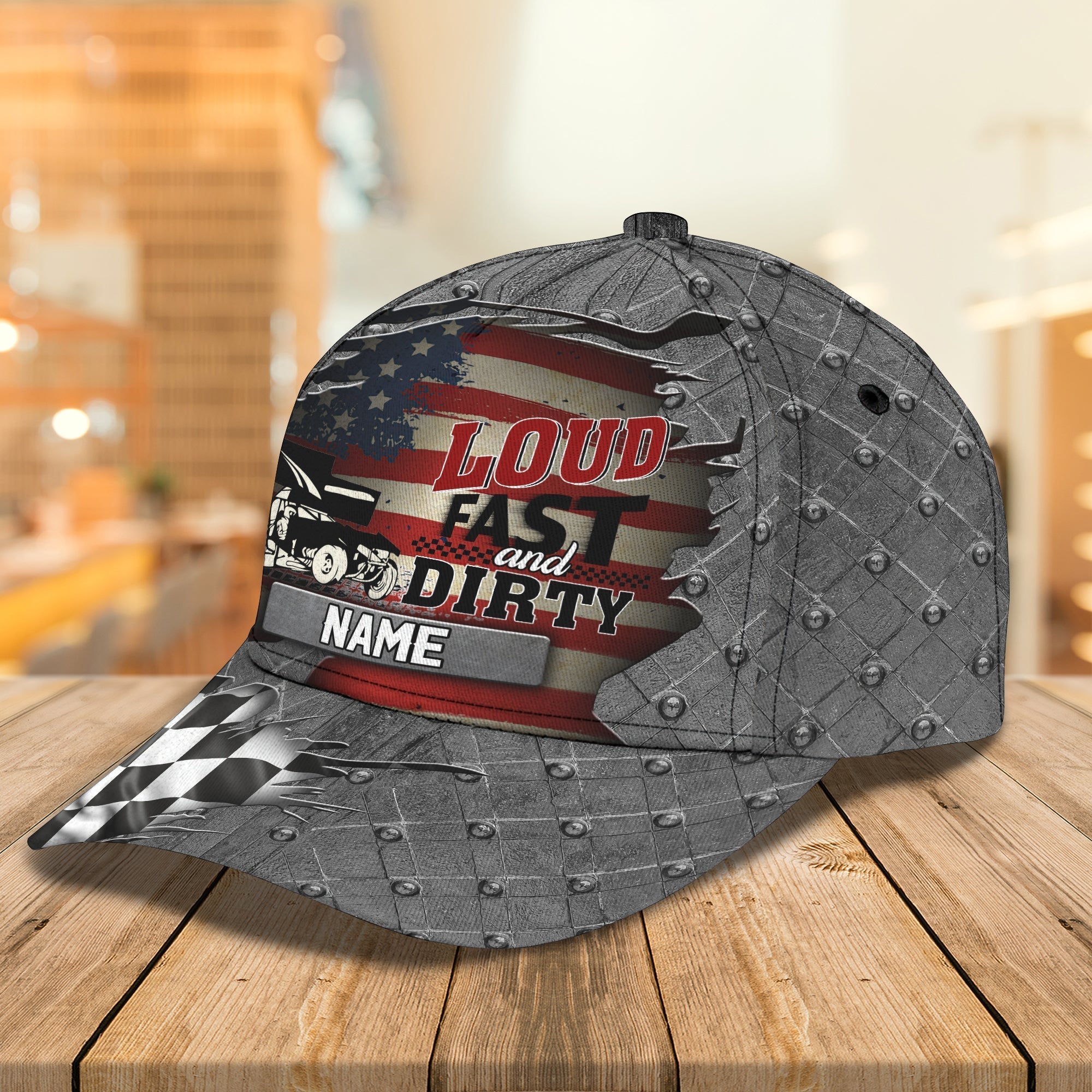 Personalized 3D Full Print Baseball Cap, America Dirty Track Racing Cap Hat, Racing Hat, Dirty Track Racing Cap Trucker Hats Custom Hats Gifts For Men & Women
