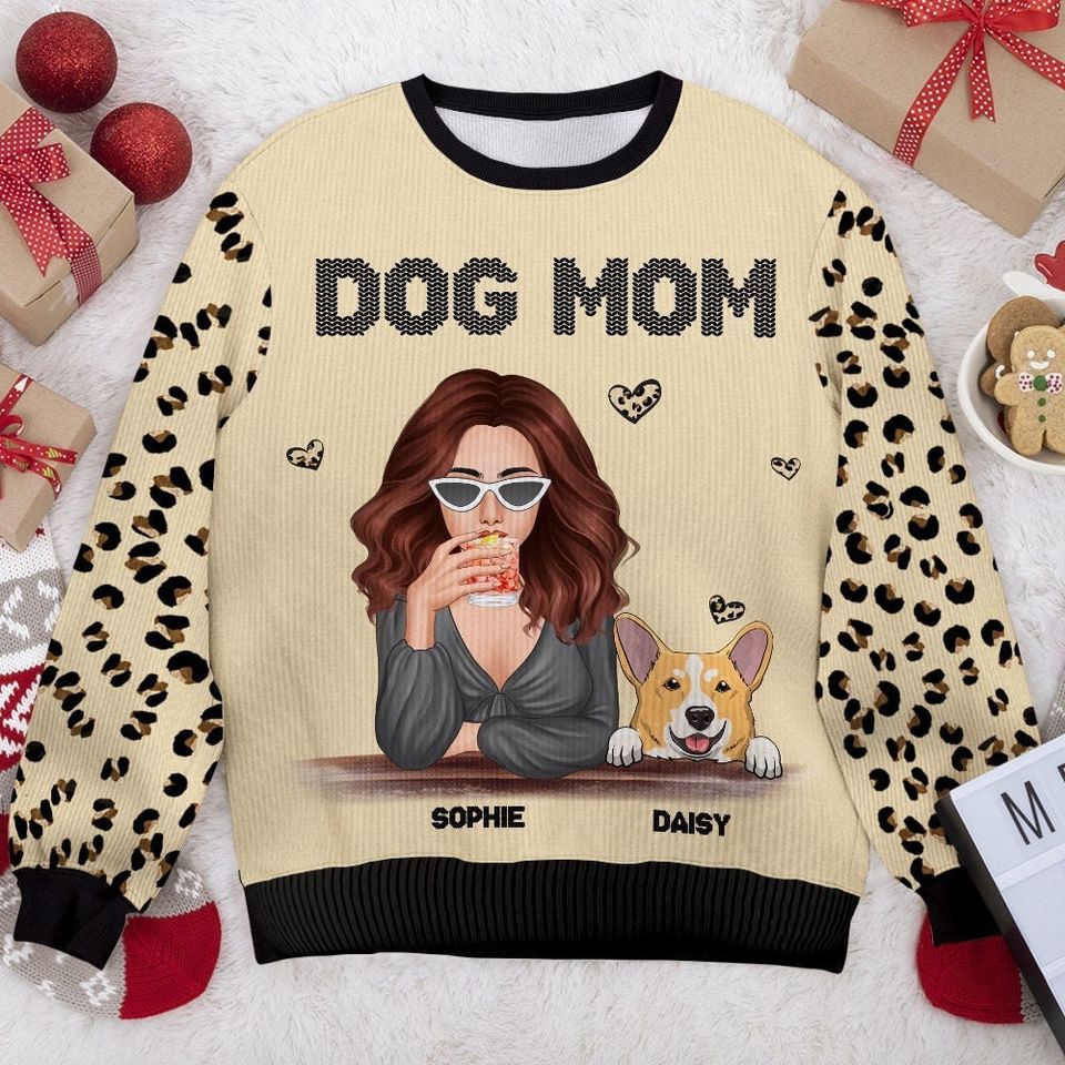 Personalized A Happy Dog Mom Christmas Sweater
