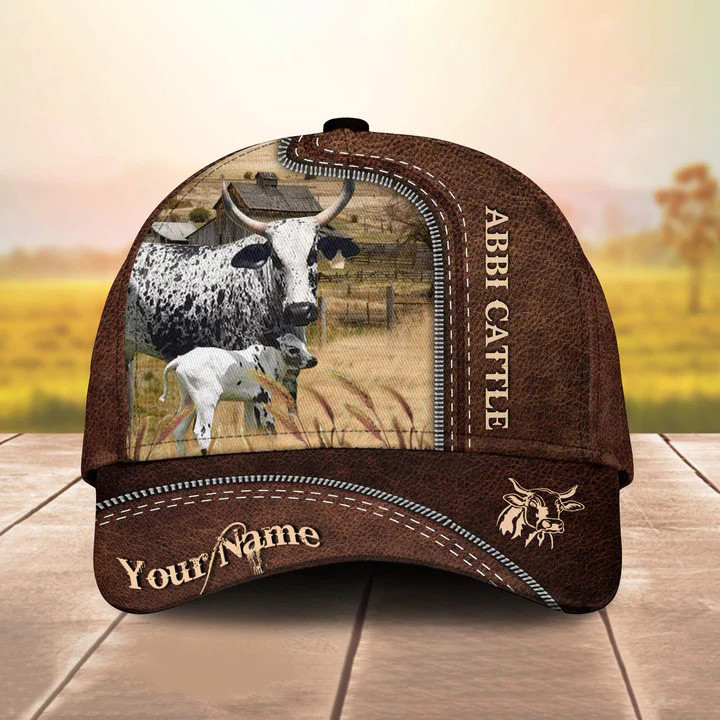 Personalized Abbi Cattle Hats for Farmers, Custom Name Abbi Cattle Retro Cap for Husband, Dad Trucker Hats Custom Hats Gifts For Men & Women