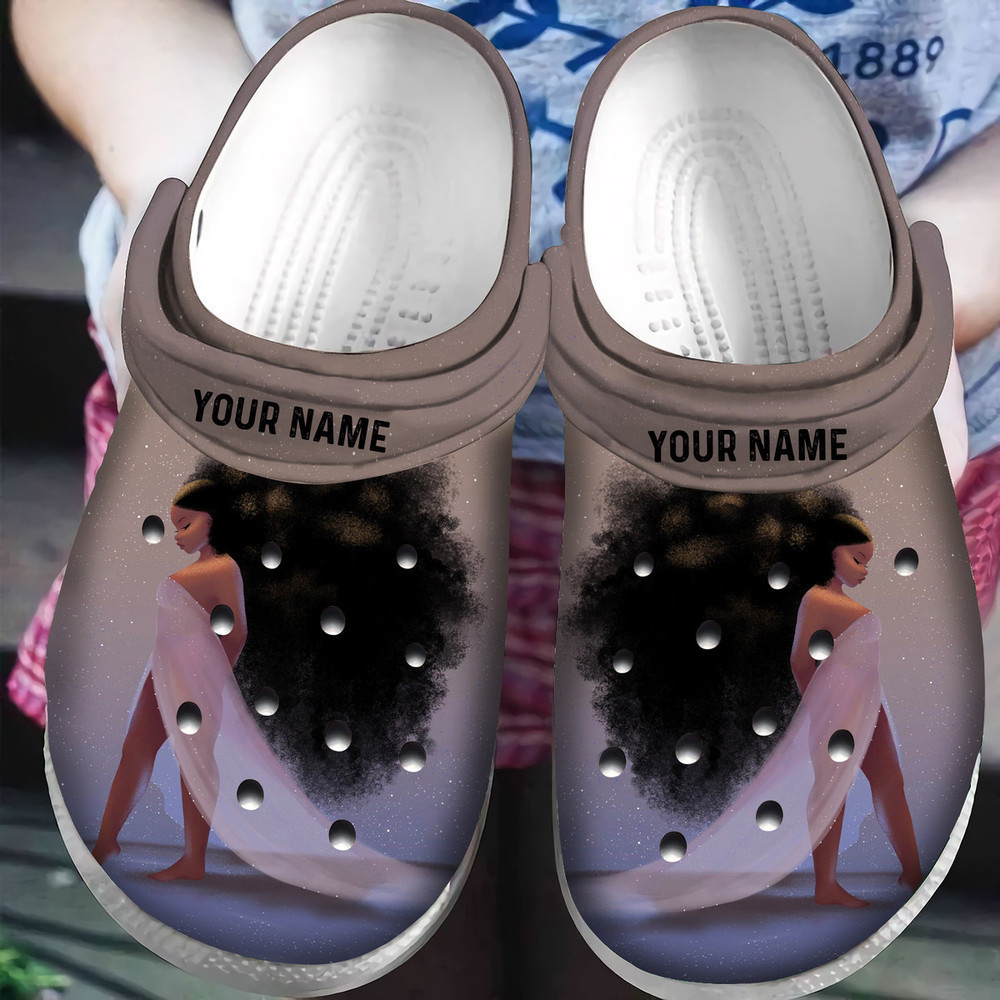 Personalized Afro Black Little Girl Art African American Classic Clogs Shoes