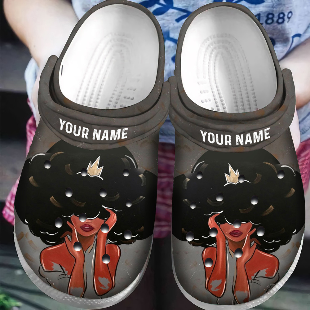 Personalized Afro Queen Black Girl African American Classic Clogs Shoes