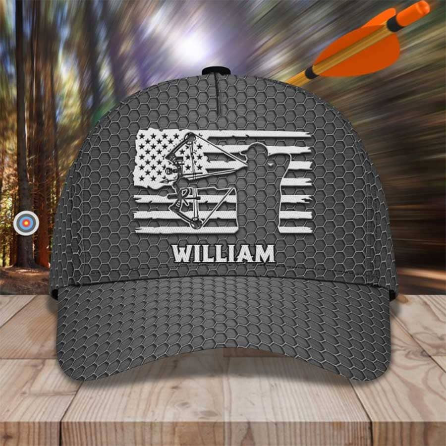 Personalized Aim Shoot Swear Repeat 3D Classic Cap for Archer, Funny Archery hat for Man Trucker Hats Custom Hats Gifts For Men & Women