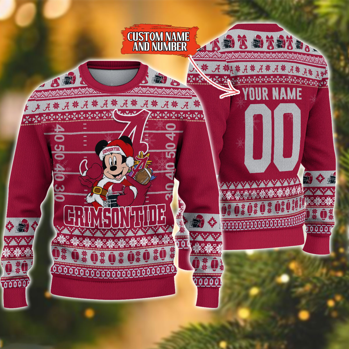 Personalized Alabama Crimson Tide Mickey Ugly Christmas Sweater Adult 3D Funny Matching for family