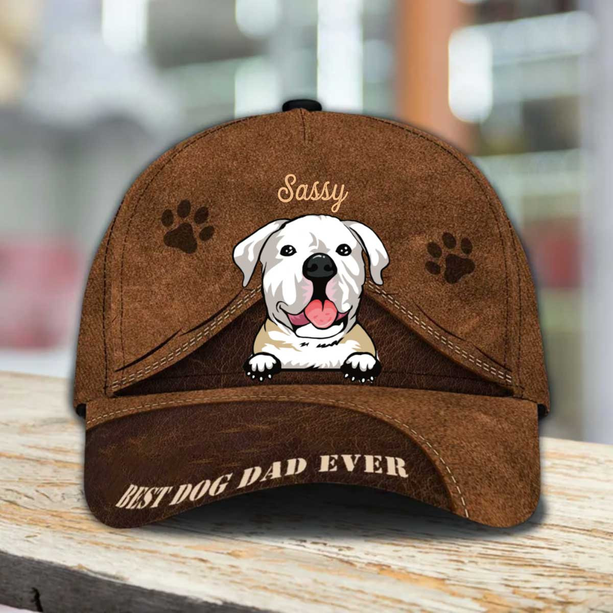 Personalized American Bulldog Hat, Custom Photo American Bulldog Cap Leather Pattern 3D Cap for Dad Trucker Hats Custom Hats Gifts For Men & Women