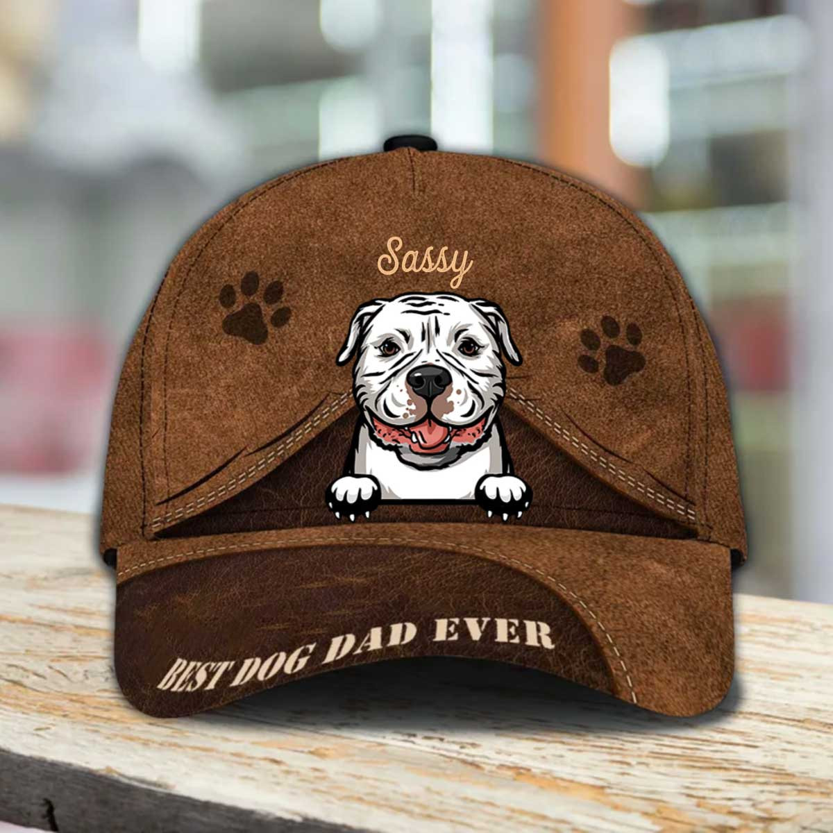 Personalized American Bulldog Hat, Custom Photo American Bulldog Cap Leather Pattern 3D Cap for Dad Trucker Hats Custom Hats Gifts For Men & Women