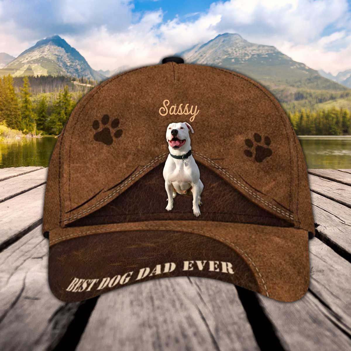 Personalized American Bulldog Hat, Custom Photo American Bulldog Cap Leather Pattern 3D Cap for Dad Trucker Hats Custom Hats Gifts For Men & Women