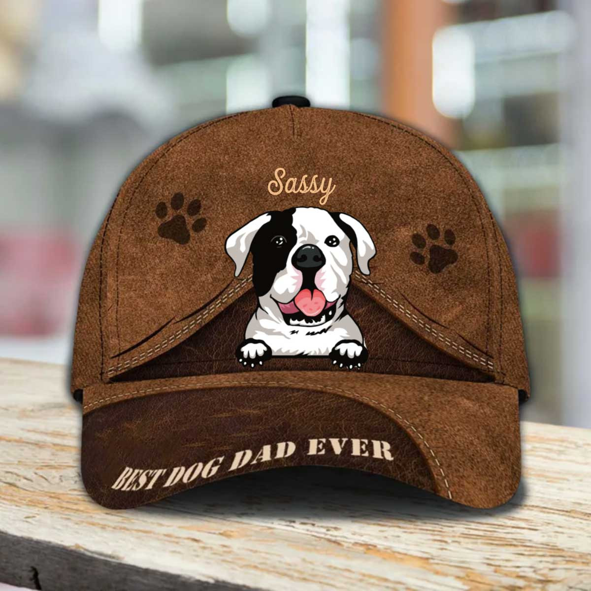 Personalized American Bulldog Hat, Custom Photo American Bulldog Cap Leather Pattern 3D Cap for Dad Trucker Hats Custom Hats Gifts For Men & Women