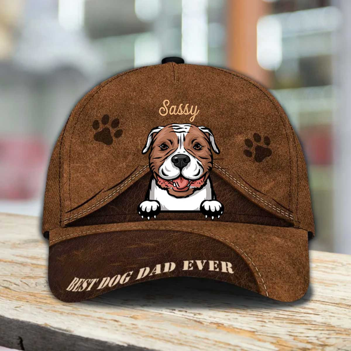 Personalized American Bulldog Hat, Custom Photo American Bulldog Cap Leather Pattern 3D Cap for Dad Trucker Hats Custom Hats Gifts For Men & Women