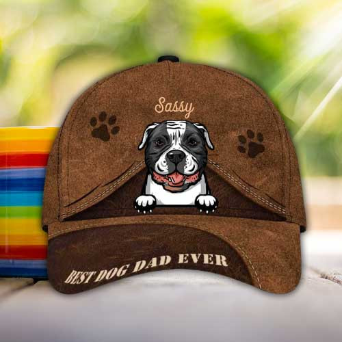 Personalized American Bulldog Hat, Custom Photo American Bulldog Cap Leather Pattern 3D Cap for Dad Trucker Hats Custom Hats Gifts For Men & Women