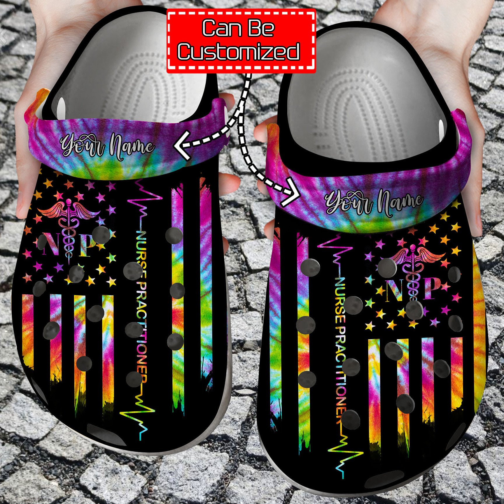 Personalized American Nurse Practitioner Tie Dye clog Shoes Nurse