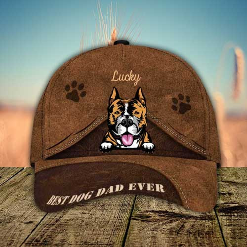 Personalized American Staffordshire Terrier Hat, Custom Photo American Staffordshire Terrier Leather Pattern 3D Cap for Dad Trucker Hats Custom Hats Gifts For Men & Women