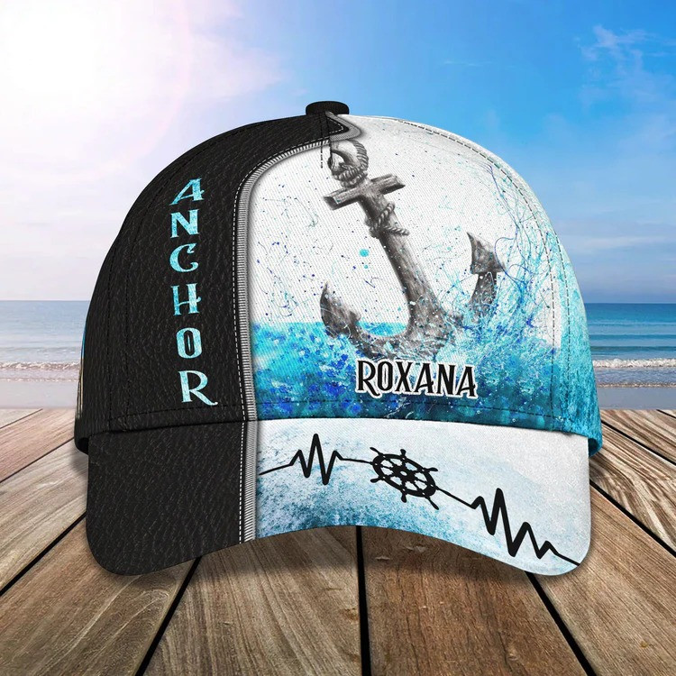 Personalized Anchor Black and White Classic Cap for Men, Sea Anchor Hat Trucker Hats Custom Hats Gifts For Men & Women