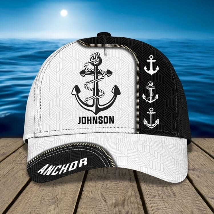 Personalized Anchor Black and White Classic Cap for Men, Sea Anchor Hat Trucker Hats Custom Hats Gifts For Men & Women