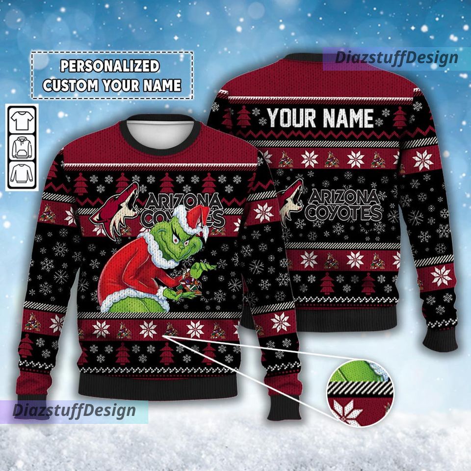 Personalized Arizonna Coyotes Grin Ice Hockey Christmas Ugly Sweater