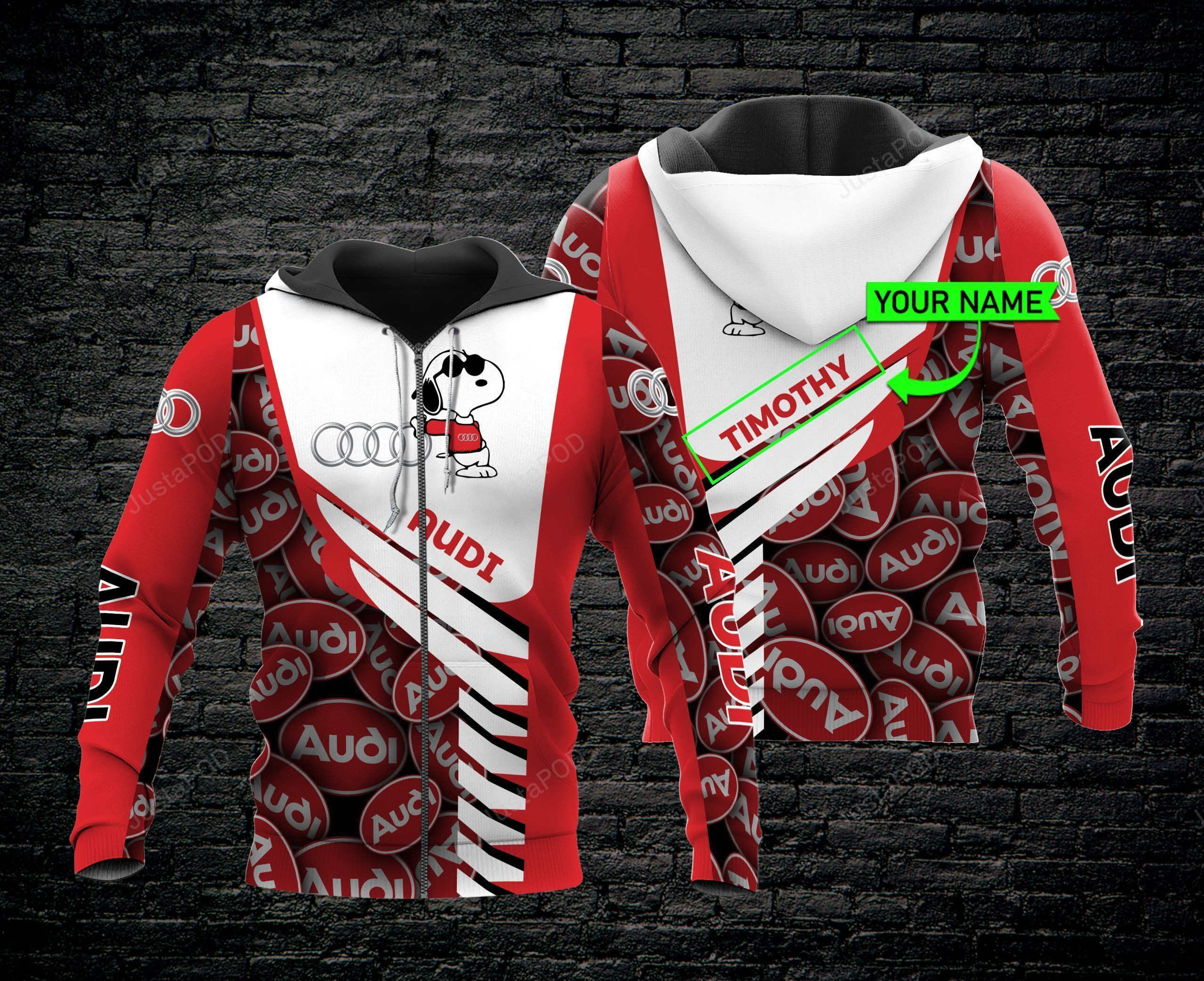 Personalized Audi Snoopy 3D All Over Print Hoodie, Zip Hoodie