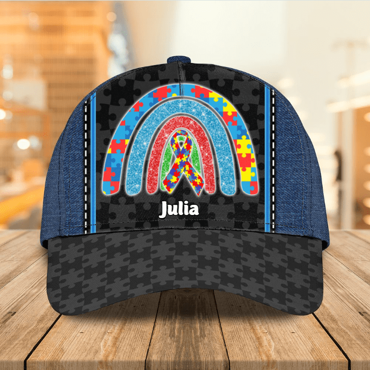 Personalized Autism Awareness 3D Classic Cap for Boy, Girl, Autistic Cap Hat, Custom Name Cap for Autistic People, Son, Daughter Trucker Hats Custom Hats Gifts For Men & Women