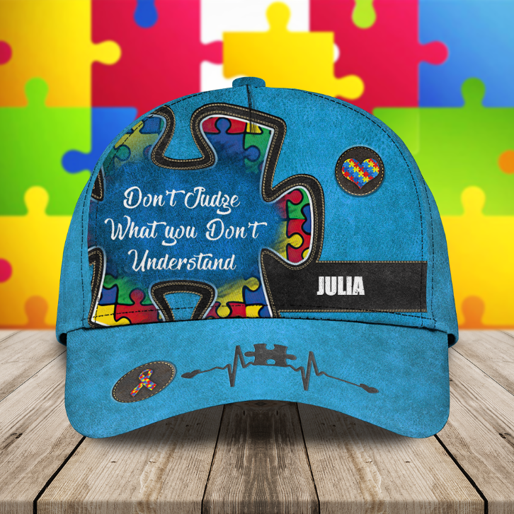 Personalized Autism Awareness 3D Classic Cap for Boy, Girl, Autistic Cap Hat, Custom Name Cap for Autistic People, Son, Daughter Trucker Hats Custom Hats Gifts For Men & Women