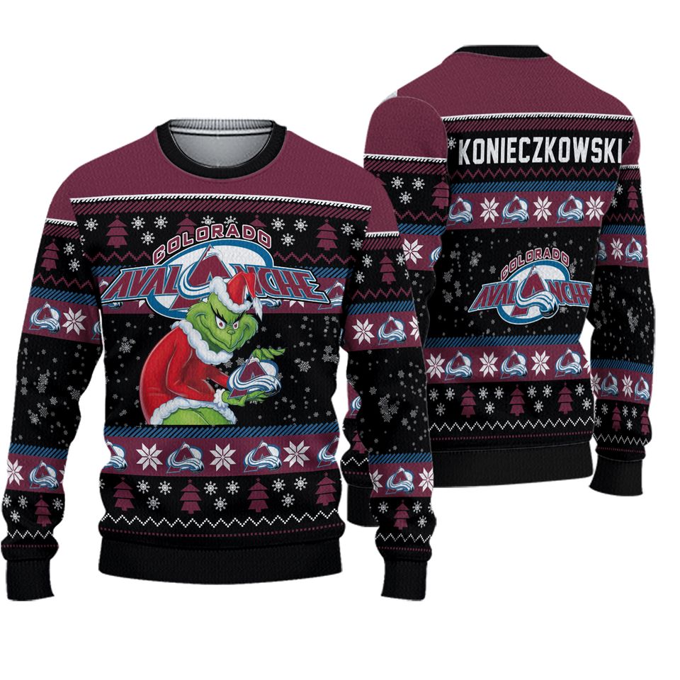 Personalized Avalanche Grin Ice Hockey Christmas Ugly Sweater