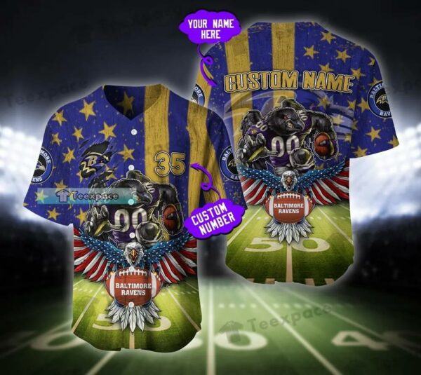 Personalized Baltimore Ravens Stadium American Mascot Texture Baseball Jersey