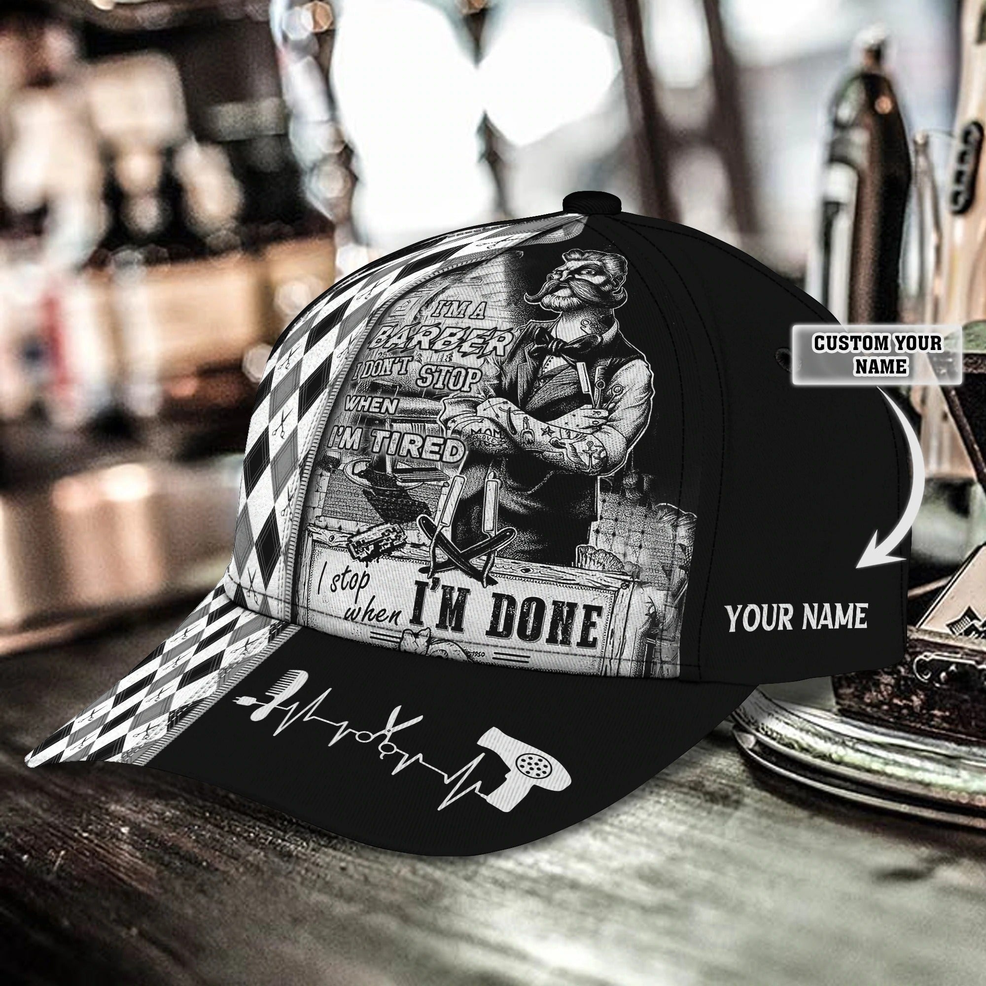 Personalized Barber Cap With Name, Christmas Gift For Barber Man, Barber Cap Hat Full Print Trucker Hats Custom Hats Gifts For Men & Women