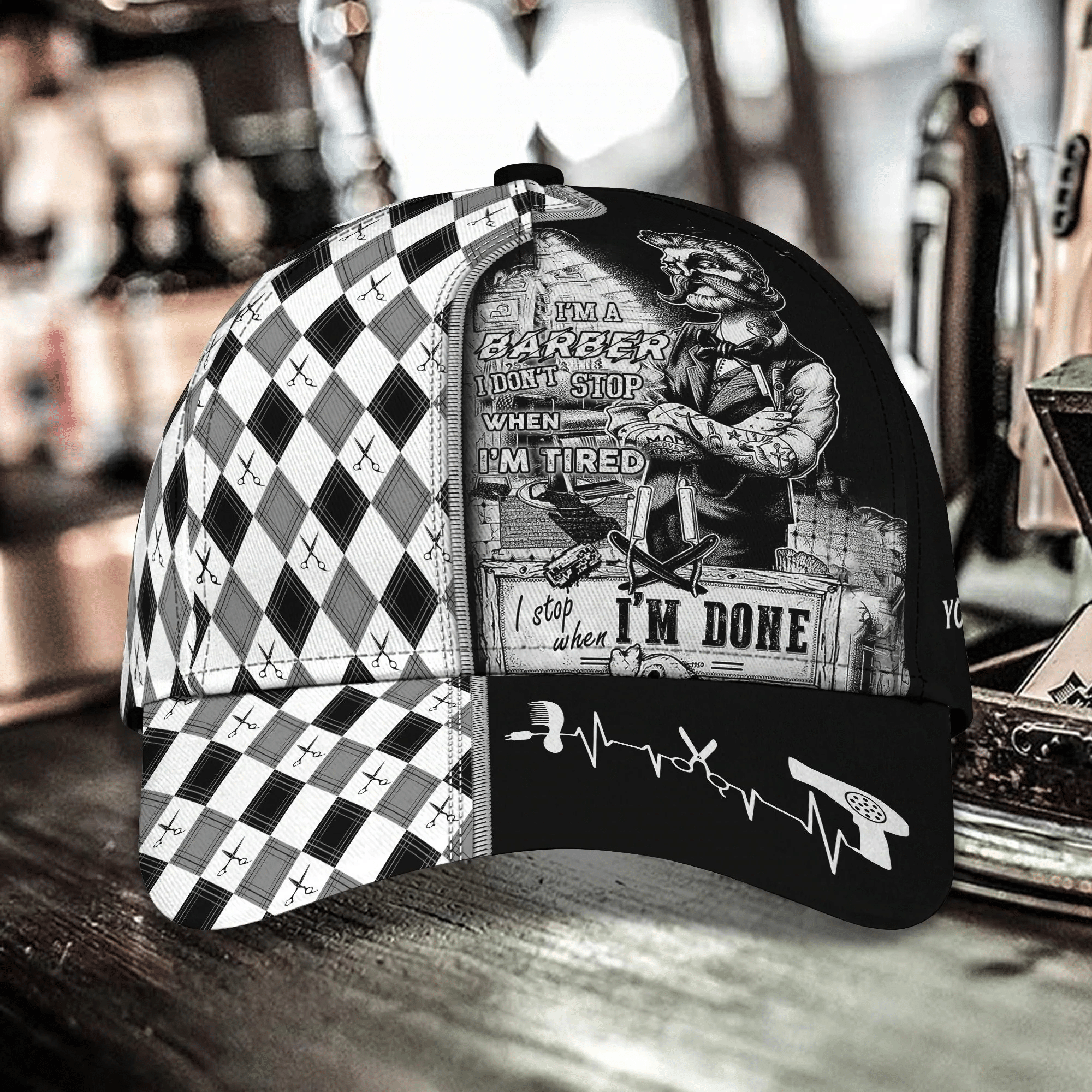 Personalized Barber Cap With Name, Christmas Gift For Barber Man, Barber Cap Hat Full Print Trucker Hats Custom Hats Gifts For Men & Women