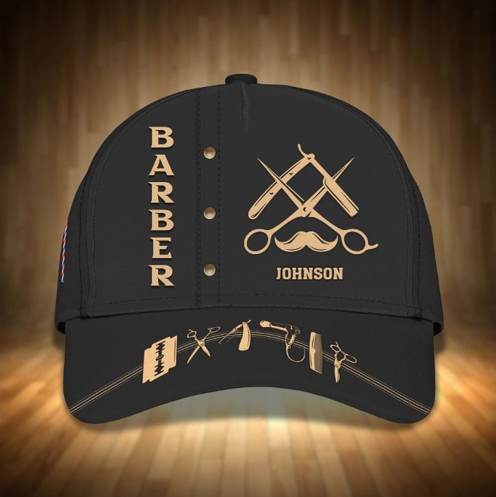 Personalized Barber Shop Hat Uniform Headwear, Upload Logo Barber Shop Classic Cap for Staff, Barber Team Gift Trucker Hats Custom Hats Gifts For Men & Women