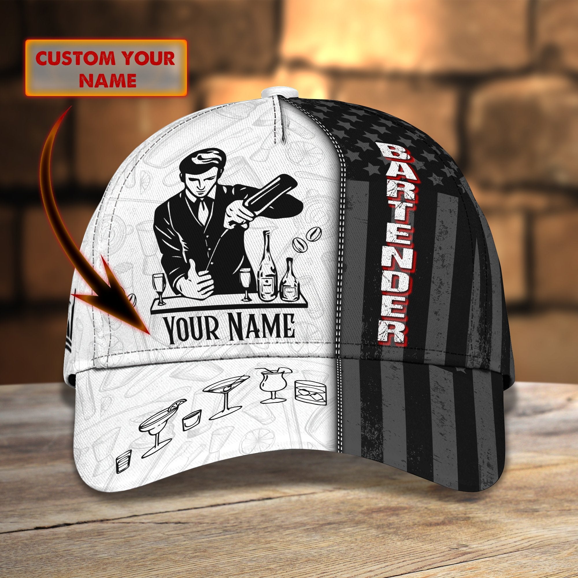 Personalized Bartender Cap, Baseball Bartender Hat For Men, Women, Bartender Gifts Trucker Hats Custom Hats Gifts For Men & Women