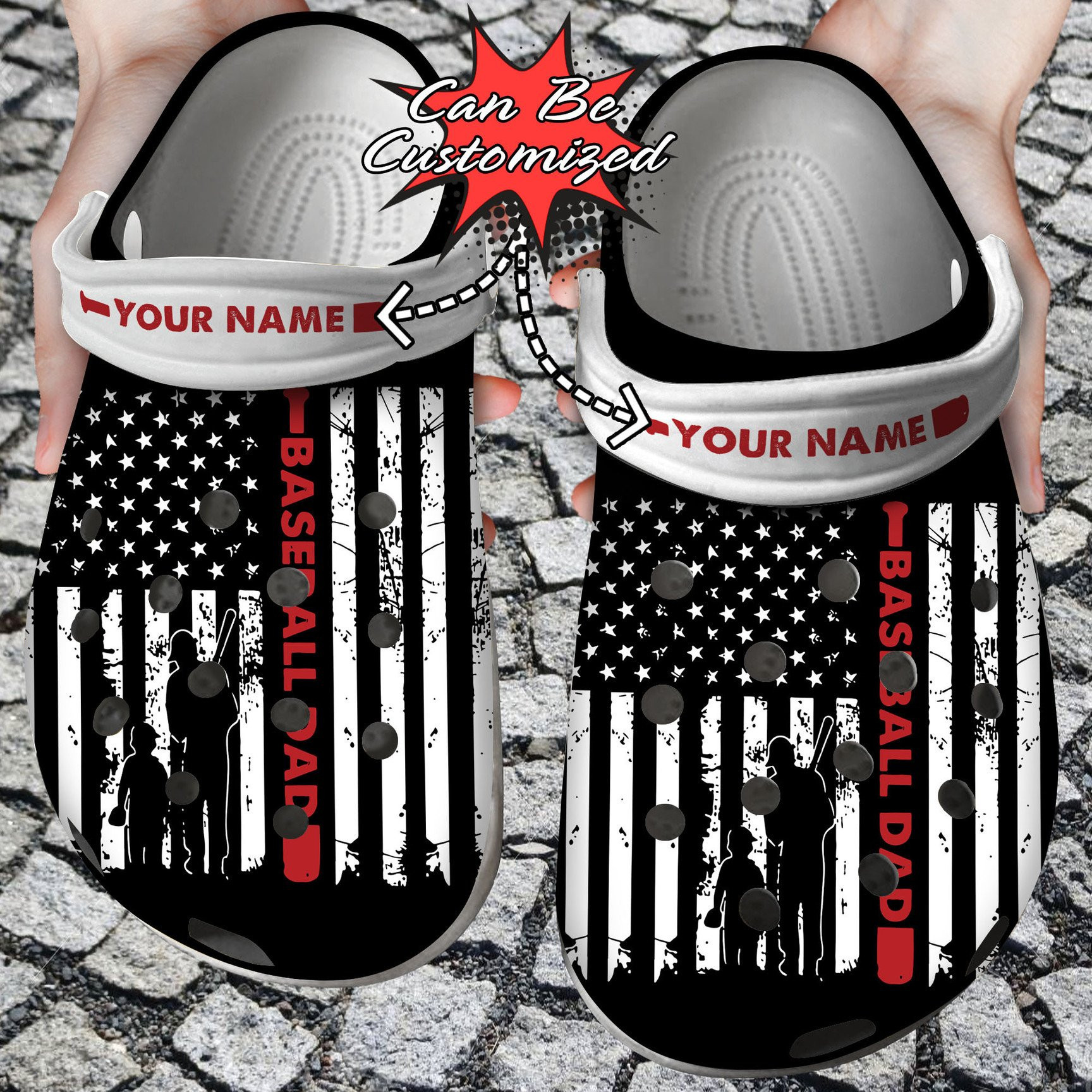 Personalized Baseball Dad Flag clog Shoes Custom