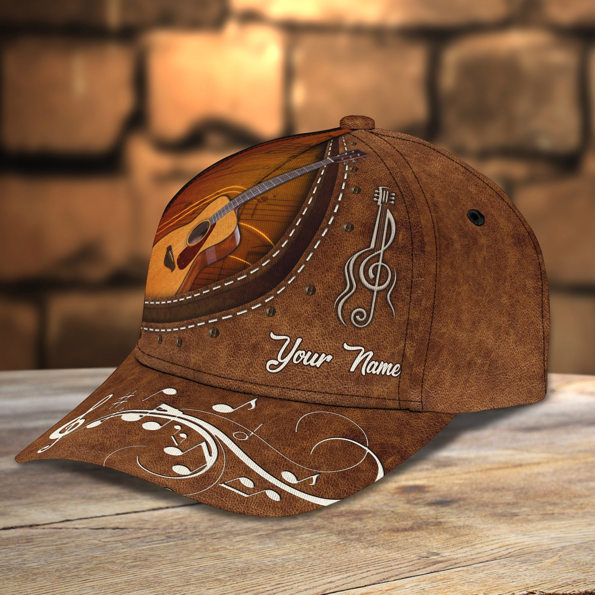 Personalized Baseball Guitar Cap Hat For Guitarist Man And Woman, Guitar Wood Pattern Bright Summer Cap Trucker Hats Custom Hats Gifts For Men & Women