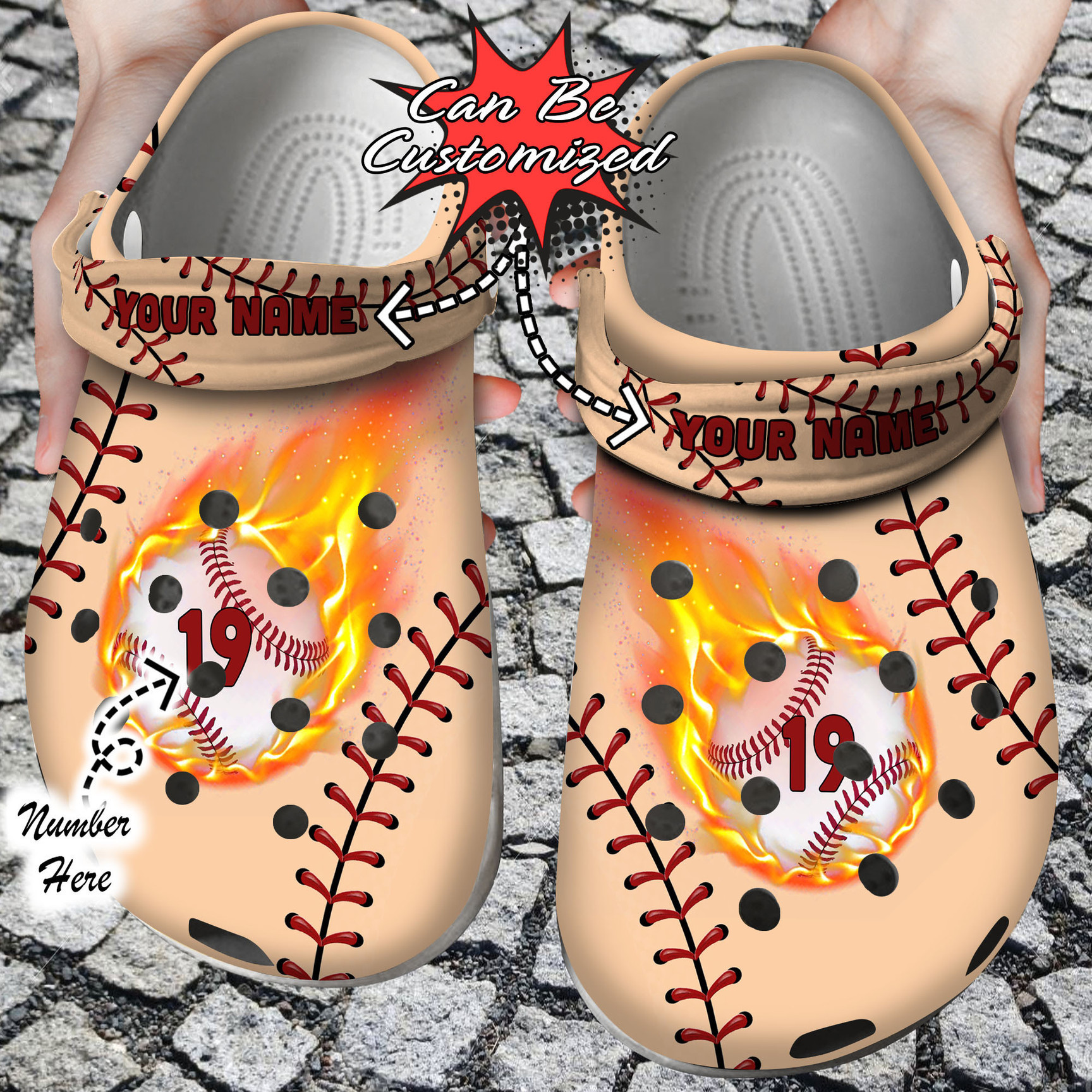 Personalized Baseball On Fire clog Shoes Sport