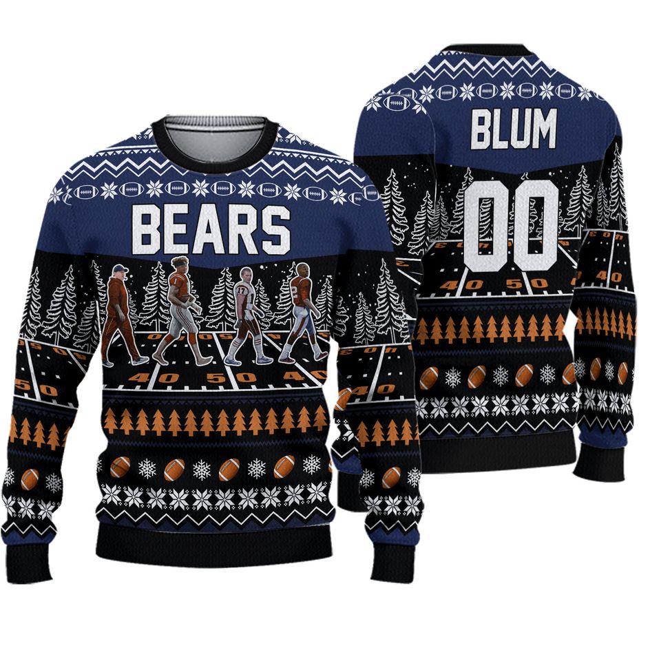 Personalized Bears Walking Abbey Road Christmas Football Ugly Sweater