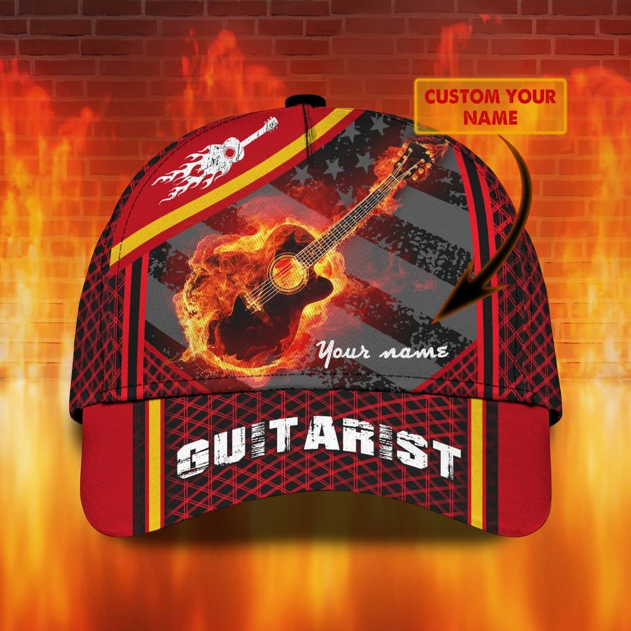 Personalized Beautiful Guitar Full Print Cap Hat For Adult, Colorful Classic 3D Guitar Cap For Musican Trucker Hats Custom Hats Gifts For Men & Women