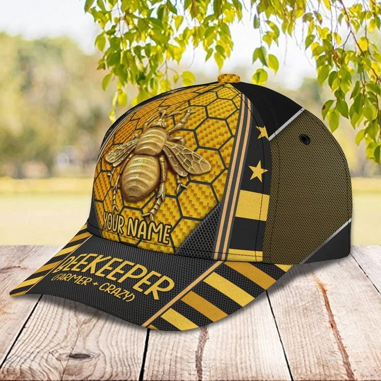 Personalized Bee Keeper Bee Cap for Farmer, Custom Name Bee Hat for Husband and Wife Trucker Hats Custom Hats Gifts For Men & Women