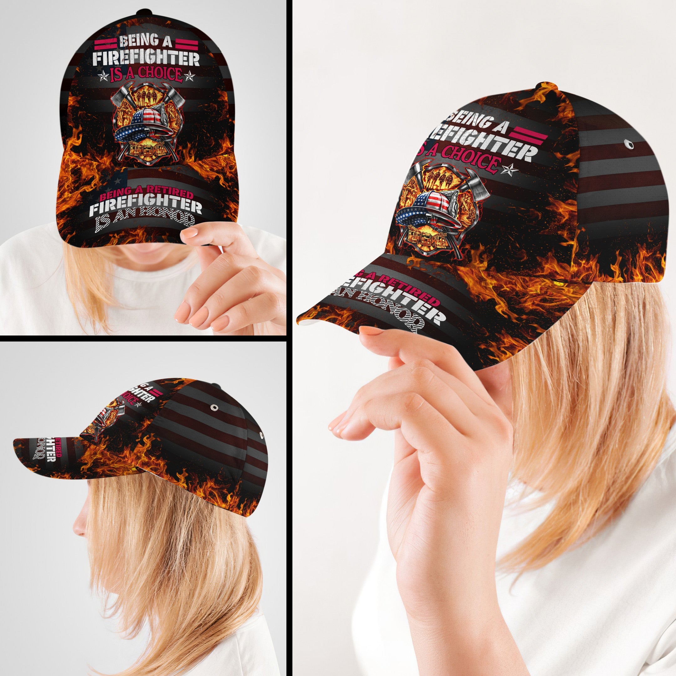 Personalized Being A Retired Firefighter Is An Honor Black Hat Classic Cap Trucker Hats Custom Hats Gifts For Men & Women