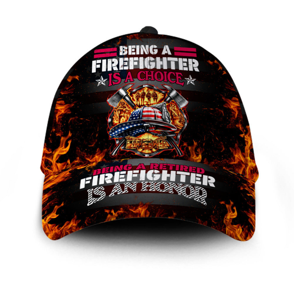 Personalized Being A Retired Firefighter Is An Honor Black Hat Classic Cap Trucker Hats Custom Hats Gifts For Men & Women