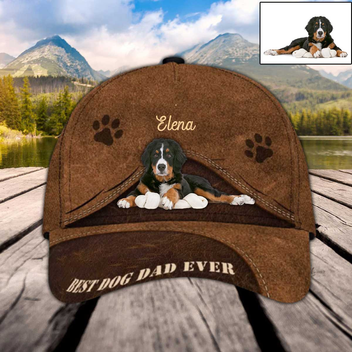 Personalized Bernese Mountain Hat, Custom Photo Bernese Mountain Cap 3D for Mom & Dad Trucker Hats Custom Hats Gifts For Men & Women