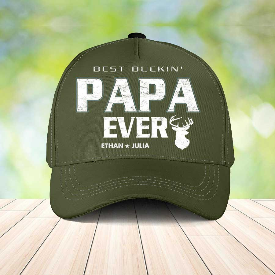 Personalized Best Buckin Papa Ever Classic Cap for Dad, Vintage Papa Hats Trucker Hats Custom Hats Gifts For Men & Women