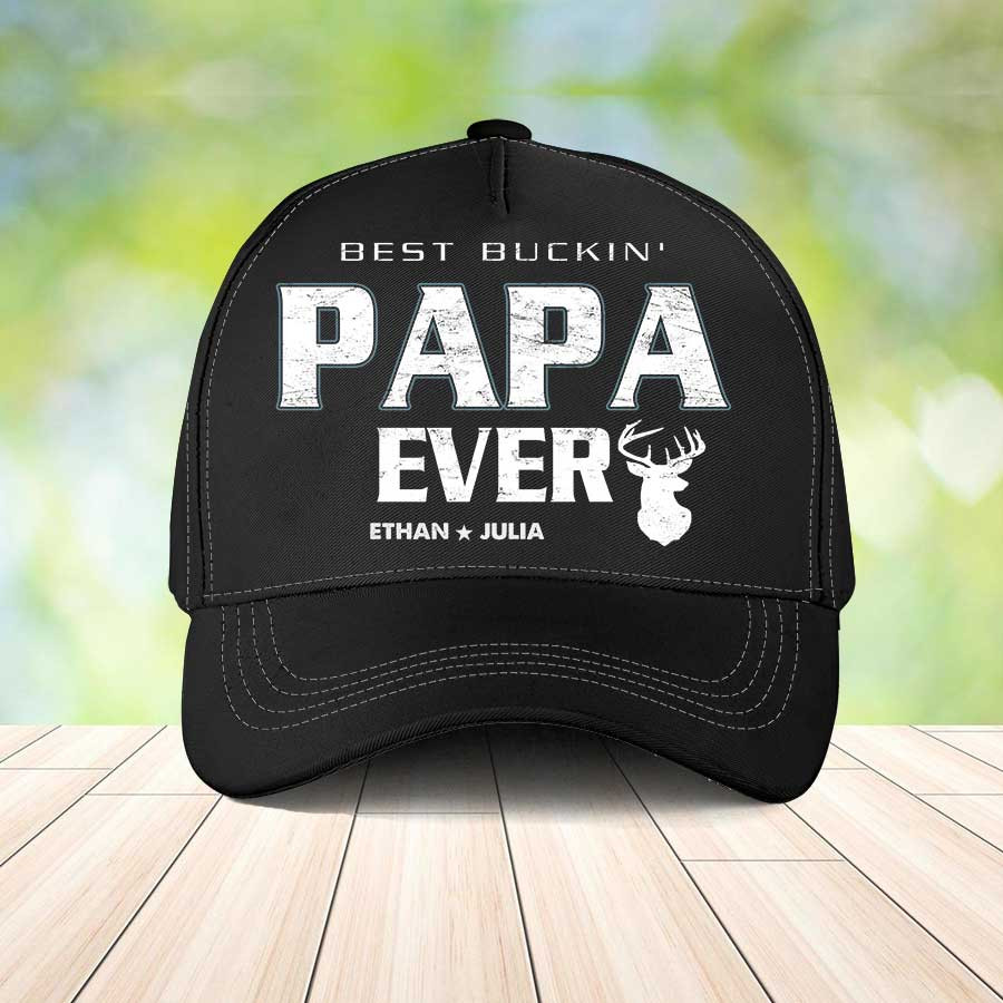 Personalized Best Buckin Papa Ever Classic Cap for Dad, Vintage Papa Hats Trucker Hats Custom Hats Gifts For Men & Women