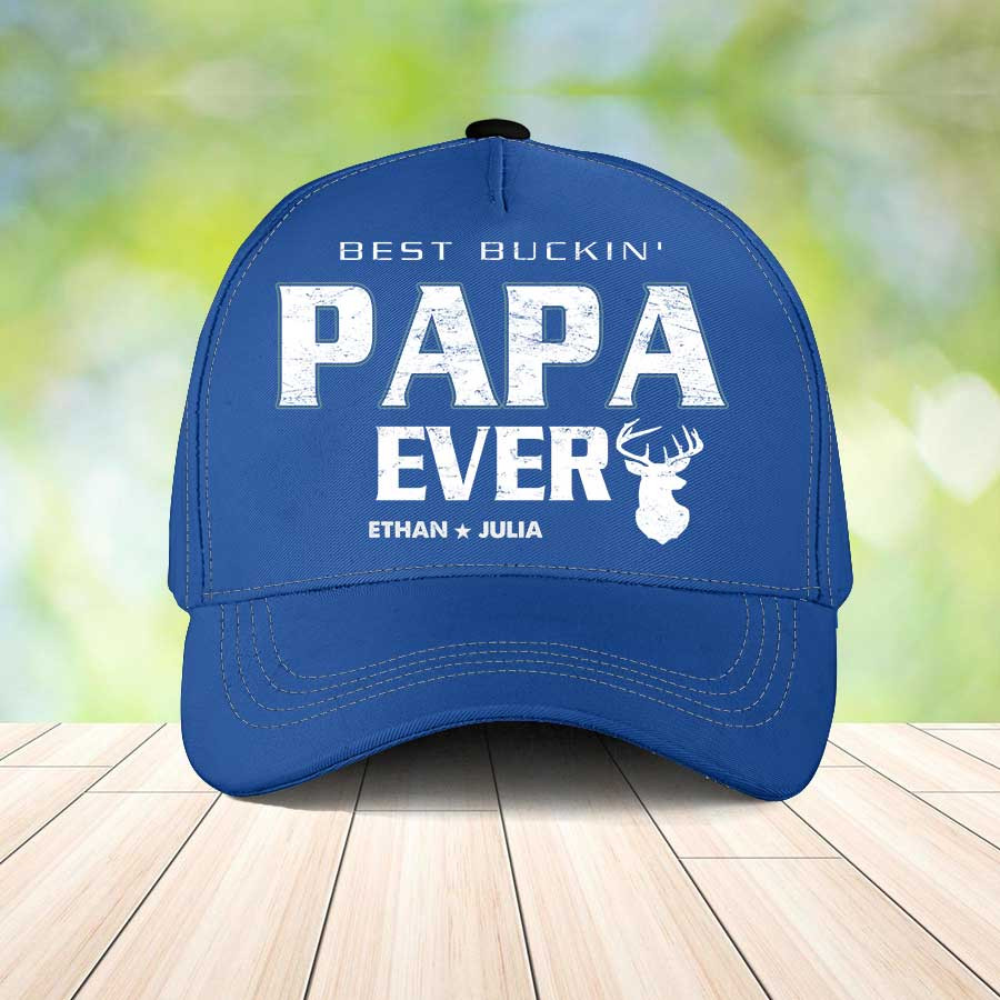 Personalized Best Buckin Papa Ever Classic Cap for Dad, Vintage Papa Hats Trucker Hats Custom Hats Gifts For Men & Women
